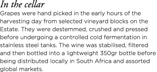 In the cellar Grapes were hand picked in the early hours of the harvesting day from selected vineyard blocks on the E   